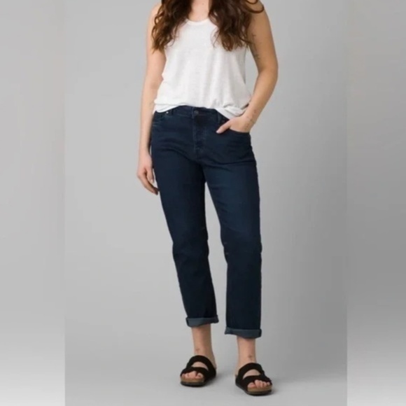 prAna Slim Boyfriend Fit Buxton Jeans, Deep Blue, Size 4/27 - Picture 2 of 16